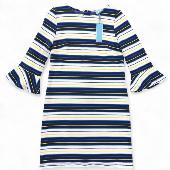 Draper James Dress Sz XS Bell Sleeve Stripe Zipper Casual Fit Flare Mini Career - Picture 1 of 15